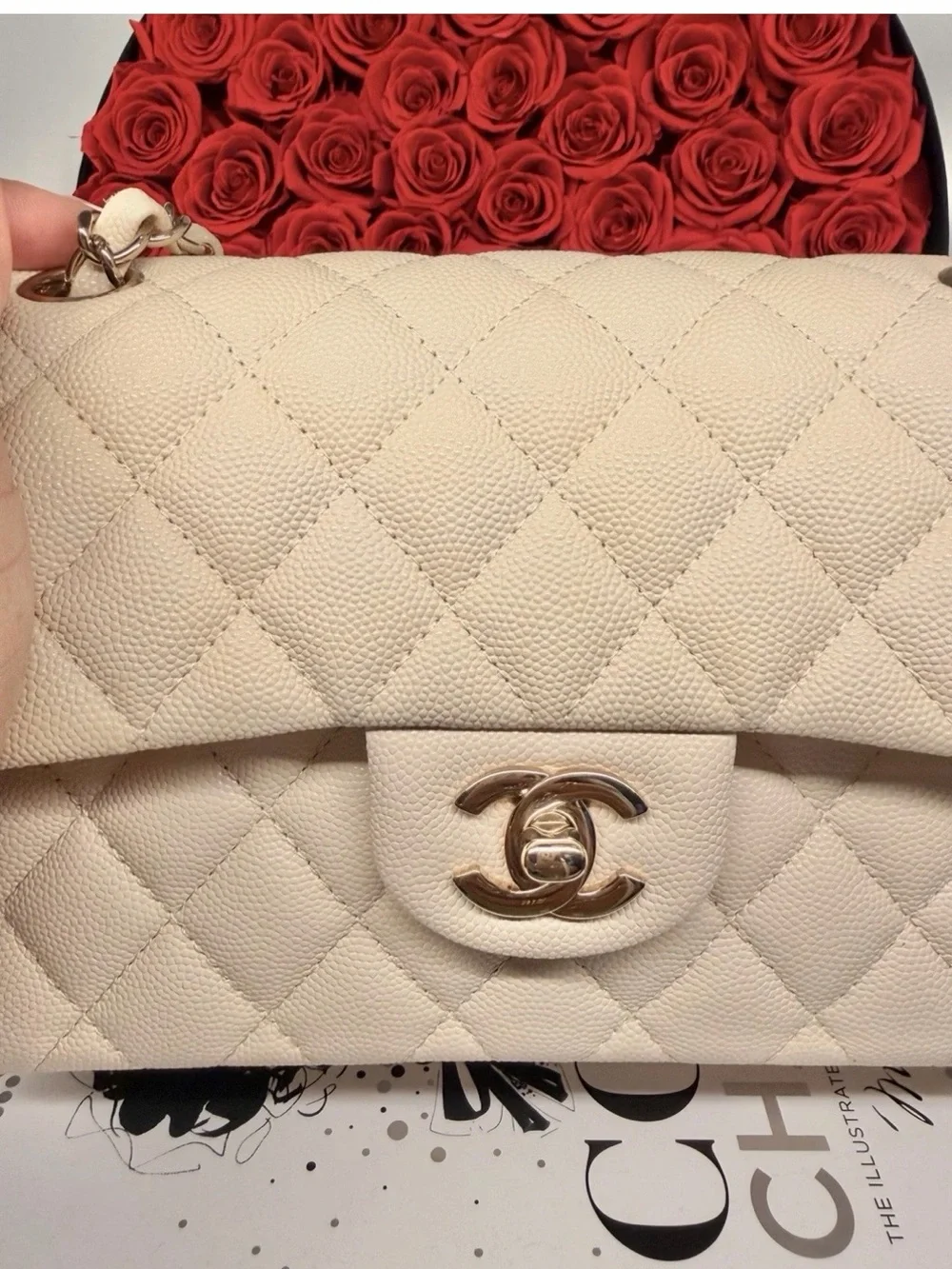 CHANEL Caviar Classic Flap in cream color